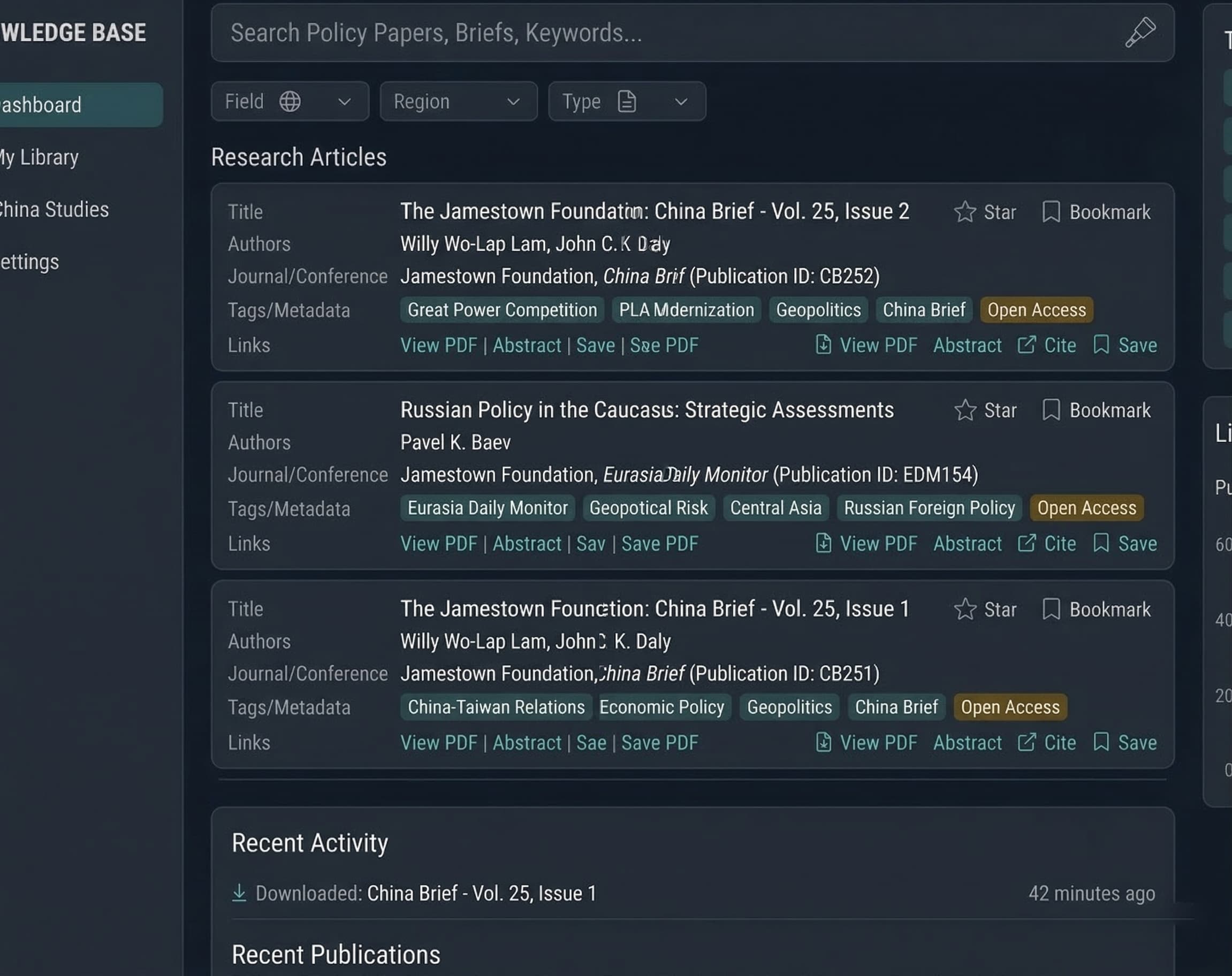 Knowledge Base — 20+ institutions